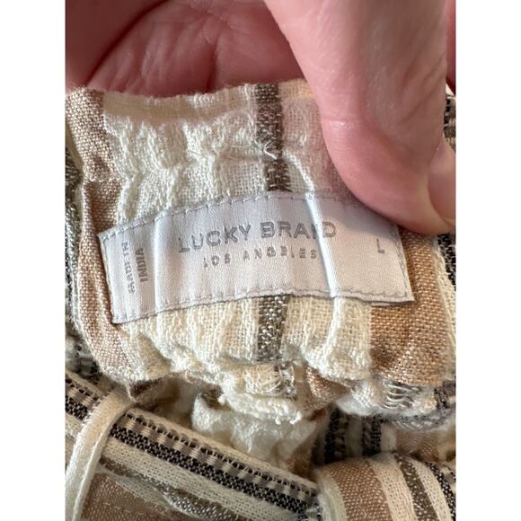 Lucky Brand NWT Linen Blend Paperbag Shorts Tan Striped High Waist Size Large - Picture 4 of 9